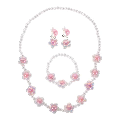 TOYANDONA Kinderschmuck Set mit Perlen und Blumenmotiv Teiliges Mädchen Schmuckset mit Halskette Armband Ohrringen Eleganter Langlebiger Schmuck für Alltag und Festliche Anlässe von TOYANDONA