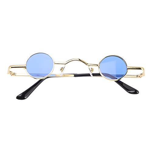 TOYANDONA Kleine runde polarisierte Sonnenbrille für Damen und Herren, Punk-Sonnenbrille, UV-Schutz, Metallrahmen, Retro-Kreis, Sonnenbrille für Partyzubehör, Schwarz (goldener Rand), blau von TOYANDONA