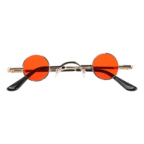 TOYANDONA Kleine runde polarisierte Sonnenbrille für Damen und Herren, Punk-Sonnenbrille, UV-Schutz, Metallrahmen, Retro-Kreis, Sonnenbrille für Partyzubehör, Schwarz (goldener Rand), rot von TOYANDONA