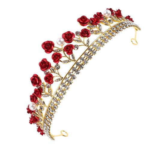 TOYANDONA Rote Rosen Brautkrone mit Strassbesatz Koreanisches Design Funkelndes Diadem für Hochzeit Abschlussball und Festliche Anlässe Eleganter Haarschmuck für Damen von TOYANDONA