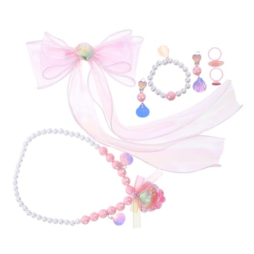 TOYANDONA Teiliges Schmuckset für Mädchen Meerjungfrau Thema mit Muschel Halskette Perlen Armband Ring Ohrclips und Schleifen Haarspangen Hautfreundlich Leicht für Geburtstag und von TOYANDONA
