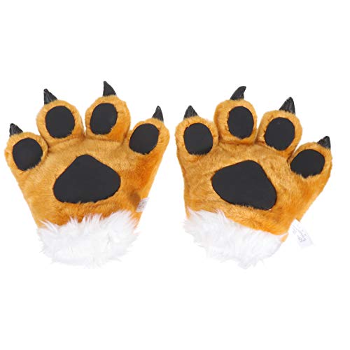 TOYANDONA Tiger Handschuhe Kostüm Tier Handschuhe Pfote Tier Kostüm Zubehör Tier Party Cosplay Kostüm Zubehör für Weihnachten Geburtstag Silvester Geschenke Gelb von TOYANDONA