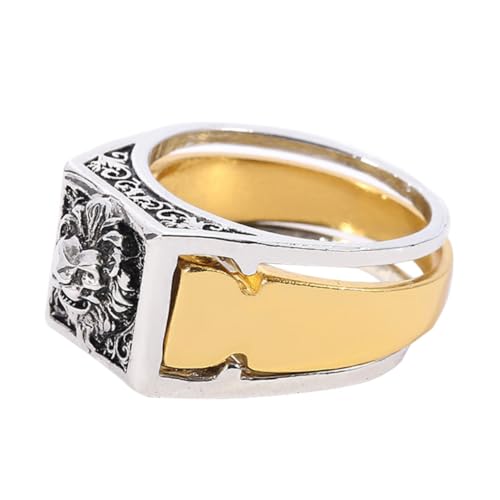 TOYANDONA Vintage Herren Ring mit Geheimem Fach Legierter Bandring mit Geschnitztem Löwenmotiv Robustes Schmuckstück für Partys und Festivals Hautfreundlich Langlebig von TOYANDONA