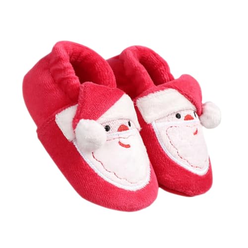 TOYANDONA Weiche Hausschuhe Weihnachtsmotiv Rutschfeste Baumwollschuhe mit Weicher Sohle für Kleinkinder Jahr Lernschuhe Rot von TOYANDONA