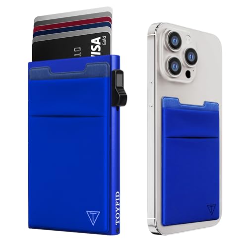 TOYFID Kreditkarteninhaber mit Münzfach, RFID-Schutz Pop-Up Wallet, Herren-Geldbörse, Mini-Geldbörse, Minimalist und Geldbörse auf der Rückseite des Handys von TOYFID