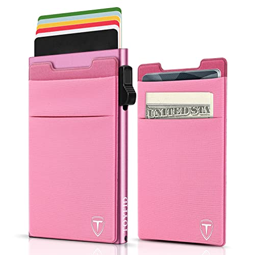 TOYFID Minimalistische Brieftasche-RFID-Schutz-Kartenhalter-Pop up Geldbörse-Schlankes Kreditkartenetui mit Münzfach von TOYFID