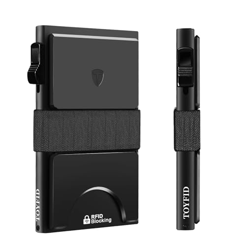 TOYFID Kartenhalter für 12 Karten Papiergeld RFID Blockierendes Metall Kartenetui Schlanke Diebstahlschutz Geldbörse für Herren mit Auswurftaste Schneller Zugriff auf Bank Kredit Karten,Schwarz von TOYFID