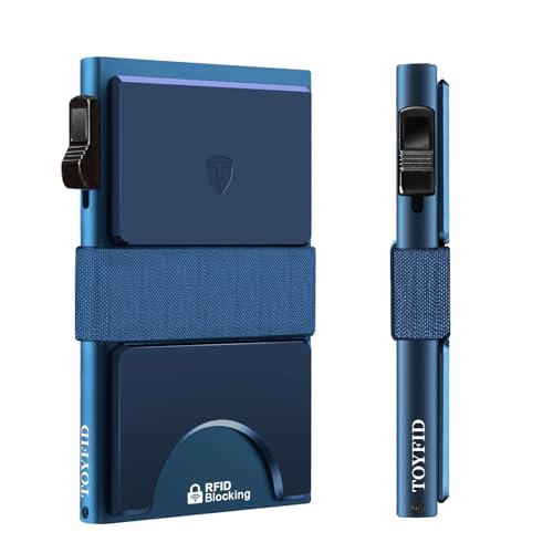 TOYFID Pop-up Geldbörse für 12 Karten Papiergeld RFID Geldbörse für Männer Dünner Metall Kartenhalter mit Auswurfknopf Schneller Zugriff auf Bank Kredit Karten,Aluminium,Marineblau von TOYFID