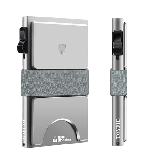 TOYFID RFID Kartenhalter für 12 Karten Papiergeld Diebstahlschutz, Herren Kartenetui Schlankes, Minimalistisches Portemonnaie mit Auswurfknopf Schneller Zugriff auf Bank Kredit Karten,Aluminium,Silber von TOYFID