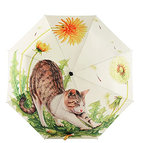 TOYHEART Golf Regenschirm, Portable Lovely Cartoon Cat Pattern Sommer Anti-UV Sonne Regen Folding Regenschirm 2# von TOYHEART