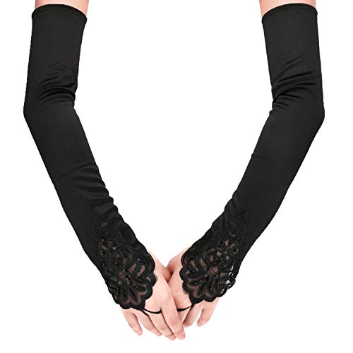 TOYMIS 48 cm Abendhandschuhe Satin Handschuhe Lang Opernhandschuhe Tanzhandschuhe Opera Evening Party 1920er Handschuhe für Frauen Mädchen (Fingerlose Schwarz) von TOYMIS