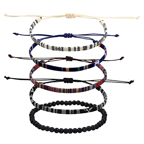 TOYMIS 5 Stück Surfer Armband Set, 15-30 cm Verstellbar Geflochten Armband Strand Boho Armbänder Hippie-Stil Handgefertigtes String Armband für Herren Frauen Handgelenk Fußkettchen von TOYMIS