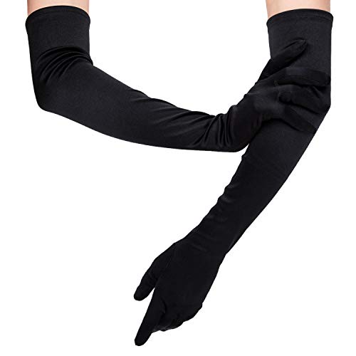 TOYMIS 54CM Satinhandschuhe mit langem Ellbogen Dehnbare Opernhandschuhe aus den 1920er Jahren Abendparty-Tanzhandschuhe für Mädchen (Black) von TOYMIS