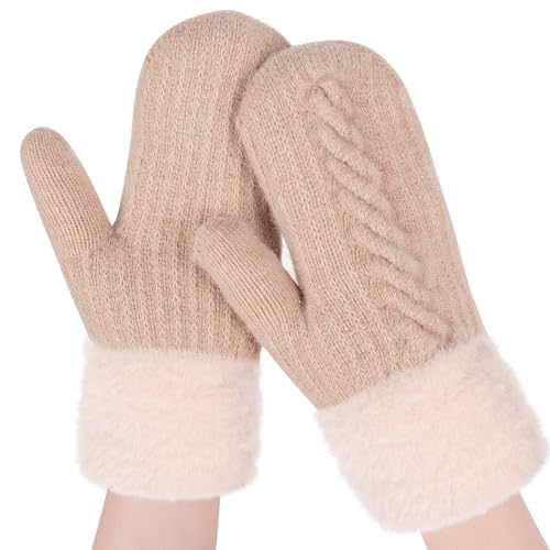 TOYTOPIE Handschuhe Damen Winter Warme, Damen Fäustlinge Twist Design, Strickhandschuhe mit Verdickung für Running Radfahren Skifahren von TOYTOPIE