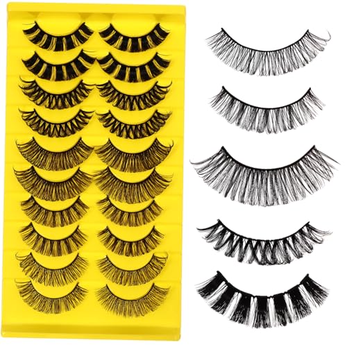 TOYZFRIENDY 10 Paare Natürliche Leichte Fake Lashes mit Zartem Wiederverwendbare Komfortable Wimpernverlängerung für Frauen und Mädchen Einfach Anzubringen Realistisch und Weich von TOYZFRIENDY