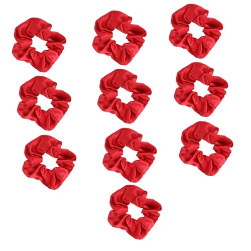 TOYZFRIENDY 10 Stück Teiliges Rotes Haargummi aus Satin Elastische Scrunchies für Damen und Mädchen Modische Weihnachts Haarbänder Weiche Haaraccessoires für Pferdeschwanz und Locken von TOYZFRIENDY