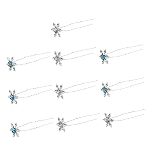 TOYZFRIENDY 10 Stück Teiliges Schneeflocken Haarspangen U Förmig aus Strahlende Hochzeits Haarnadeln in Blau und Silber Stabile Brautschmuck Accessoires für Blumenmädchen und Brautfrisuren von TOYZFRIENDY