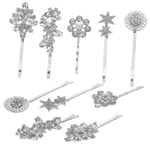 TOYZFRIENDY 10 Stück Teiliges Strass Haarspangen mit Perlen für Damen Dekorative Bobby Pins mit Sonnenblumen Stern und Blattdesign Silberfarbene Haarklammern für Hochzeiten Partys und von TOYZFRIENDY