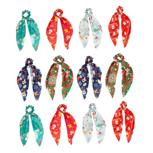 TOYZFRIENDY 12 Stück Teiliges Haarschmuck mit Bunten Weihnachtlichen Haargummis und Bedruckten Elastischen Ponytail Haltern Langlebige Haarbänder mit Festlichem Design für Damen und Festliche von TOYZFRIENDY