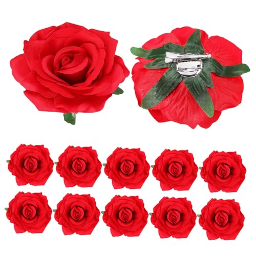TOYZFRIENDY 12 Stück Teiliges Rote Haarblumen Haarklammern mit Realistischen Stoffrosen Leichte Blumenhaarspangen für Frauen Vielseitiger Haarschmuck für Hochzeit Party und Alltag von TOYZFRIENDY