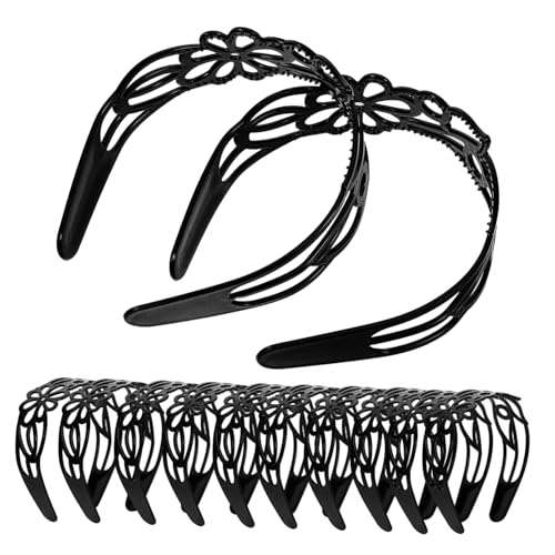 TOYZFRIENDY 12stücke Breites Blumenstirnband in Schwarz Für Damen Modische Stirnbänder Mit Blumendesign Haarreifen Für Party Und Brautschmuck Flaches Stirnband Mit Hohlmuster Für von TOYZFRIENDY