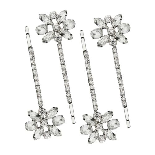 TOYZFRIENDY 2 Paare Damen Haarnadeln mit Strassbesetzter Blumenverzierung Silberfarbene Haarspangen Eleganter Haarschmuck für Hochzeiten Partys und Festliche Anlässe Geeignet für Verschiedene von TOYZFRIENDY