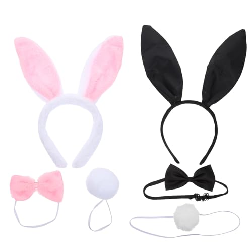 TOYZFRIENDY 2 Sätze Hasenohren Haarreif mit Plüsch und Fliege Wiederverwendbares Bunny Kostüm Zubehör für Karneval Fasching Party Originelles Cosplay Accessoire für Erwachsene von TOYZFRIENDY