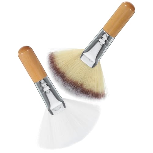 TOYZFRIENDY 2 Stck Fan Make up Pinsel Großer Fächerpinsel mit Weichen Borsten Kurzer Griff für Gesicht Highlighter Puder Präzise Anwendung Handlich für Frauen von TOYZFRIENDY