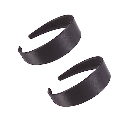 TOYZFRIENDY 2 Stück Breites Haarschmuck Haarband aus Satin Einfarbig Schwarz Damen Haarband für Party und Alltag Bequem Anpassbar für Verschiedene Kopfgrößen von TOYZFRIENDY