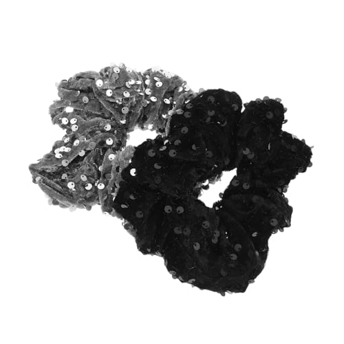 TOYZFRIENDY 2 Stück Elastische Haargummis für Damen Große Samtige Haargummis mit Glitzereffekt Dehnbare Ponytail halter in Schwarz und Silber Modischer Haarschmuck für Mädchen und Frauen von TOYZFRIENDY