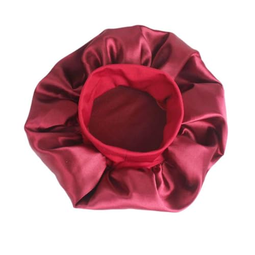 TOYZFRIENDY 2 Stück Elastische Satin Schlafhauben mit Breitem Rand Weich und Langlebig Haarschutz bei Nacht für Frauen und Mädchen Weinrot von TOYZFRIENDY