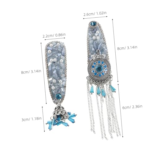 TOYZFRIENDY 2 Stück Ethnische Strass Haarclips mit Quaste und Imitationsperle Leichte Langlebige Haarnadeln mit Blauem Jurten Design für Frauen Hochzeiten Partys Festliche Anlässe von TOYZFRIENDY