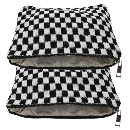 TOYZFRIENDY 2 Stück Große Karierte Gestrickte Kosmetiktasche Langlebige Reise Schminktasche mit Modernem Schachbrettmuster Geräumiger Kulturbeutel für Frauen Mädchen Studenten von TOYZFRIENDY
