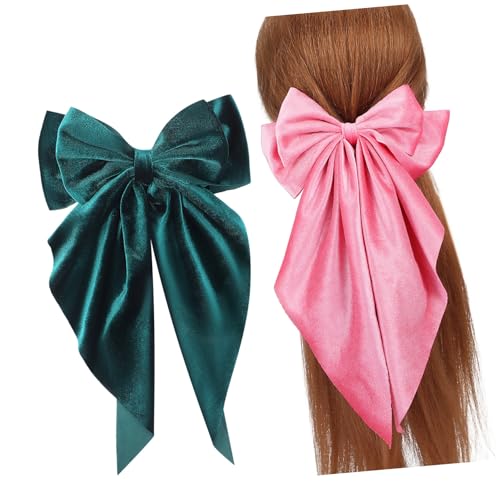 TOYZFRIENDY 2 Stück Große Samtige Haarschleifen mit Langen Schwänzen Teiliges Haarspangen für Mädchen Sichere Metallclips Vielseitige Haarschmuck Accessoires für Pferdeschwanz und von TOYZFRIENDY