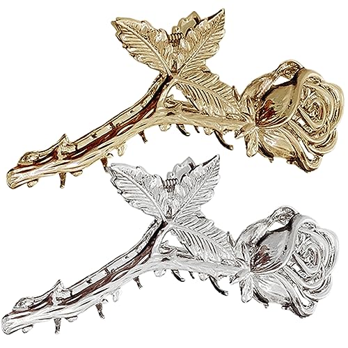 TOYZFRIENDY 2 Stück Haarklammern Damen Rosenform Große Haarspange Modisch Elegant für Alltag Hochzeit Party Langlebig Komfortabel Haarschmuck in Silber Gold von TOYZFRIENDY