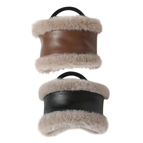 TOYZFRIENDY 2 Stück PU Leder Haargummis Vintage Haarklammern mit Weich Ponytail Halter Elastische Haarbänder für Damen und Mädchen Weiche Langlebige Haaraccessoires in Braun und Schwarz von TOYZFRIENDY