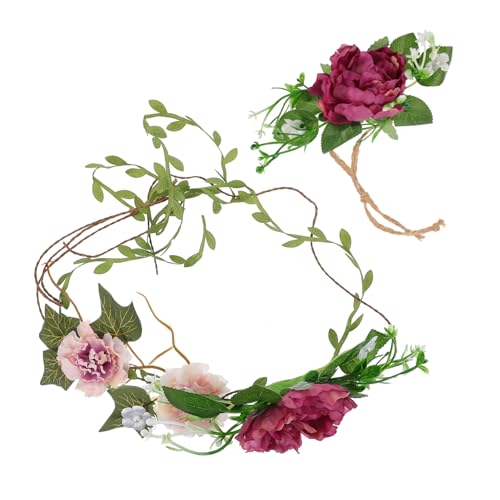 TOYZFRIENDY 2 Stück Perlen Blumenkranz Haarschmuck Set Teilig Braut Stirnband Passendes Armband Langlebiger Kopfschmuck für Hochzeit Damen Haarschmuck für Fest und Feier von TOYZFRIENDY