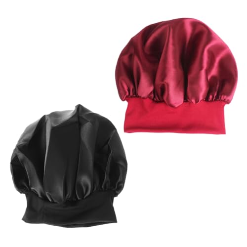 TOYZFRIENDY 2 Stück Schlafhaube mit Weitem Rand Elastisch und Hautfreundlich Großer Komfort für Damen und Mädchen Chemotherapiegeeignet Schützt Haare Beim Schlafen Waschbar Rot und Schwarz von TOYZFRIENDY