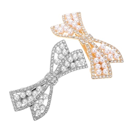TOYZFRIENDY 2 Stück Strass Haarklammern Glänzende Schleifen Haarspangen mit Kunstperlen Federleichte Komfortable Haarclips für Damen und Mädchen Elegante Haarschmuck Accessoires von TOYZFRIENDY