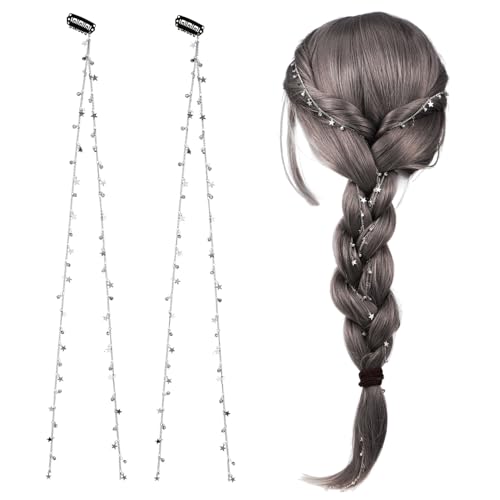 TOYZFRIENDY 2 Stück Teiliges Haarschmuck Stern anhänger Leichte Stabile Haarketten aus Legierung zum Flechten Modisches Haar accessoire für Teenager und Frauen von TOYZFRIENDY