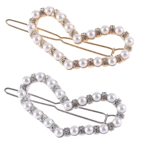 TOYZFRIENDY 2 Stück Teiliges Herzförmige Haarspangen mit Perlen und Strasssteinen Stilvolle Barrette für Damen Rutschfeste Haarklammern für Hochsteckfrisuren Modischer Haarschmuck für Alltag von TOYZFRIENDY