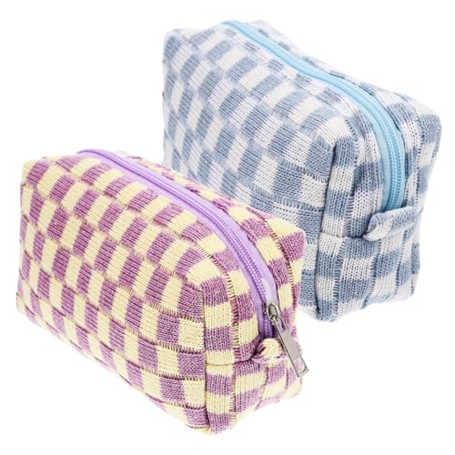 TOYZFRIENDY 2 Stück Teiliges Kosmetiktaschen aus Wolle mit Reißverschluss Großem Fassungsvermögen Kariertes Design Multifunktional für Make up und Accessoires Modisch und Praktisch für Damen von TOYZFRIENDY