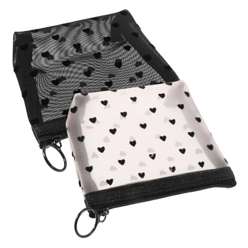 TOYZFRIENDY 2 Stück Teiliges Make Up Taschen mit Reißverschluss Kompakte Kosmetiktaschen aus Netzstoff mit Herzmuster Praktische Organizer Taschen für Damen und Mädchen für Reisen und Alltag von TOYZFRIENDY