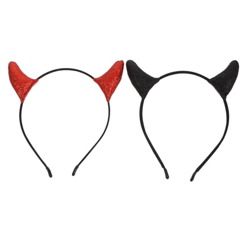 TOYZFRIENDY 2 Stück Teiliges Teufelshorn Haarreifen Einzigartiger Kopfschmuck für Halloween Kostümparty Rot und Schwarz Auffälliges Stirnband für Damen Karneval und Cosplay von TOYZFRIENDY