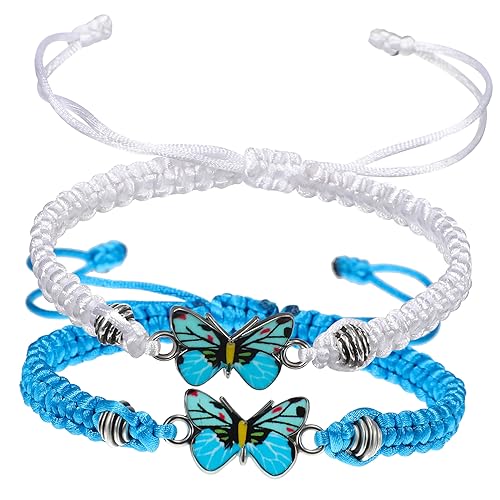 TOYZFRIENDY 2 Stück Verstellbare Handgewebte Pärchenarmbänder mit Schmetterlingsanhänger Verstellbares Seilarmband für Damen Langlebiger Minimalistischer Liebesschmuck für Partner von TOYZFRIENDY