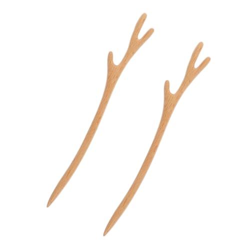 TOYZFRIENDY 2 Stück Vintage Chinesische Haarnadeln aus Natürlichem Holz Teiliges mit Antikem Hirschgeweih Design Vielseitiger Haarknotenhalter für Frauen Langlebiges Dekoratives von TOYZFRIENDY