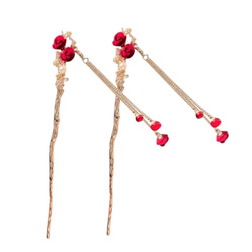 TOYZFRIENDY 2 Stück Vintage Haarschmuck Teiliges Pflanzliche Rosen Haarstäbchen für Frauen Mädchen Eleganter Haarschmuck für Vielseitiges Styling Bequemes Sicheres Halten Haarschaden von TOYZFRIENDY