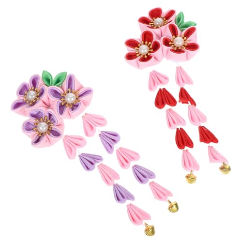 TOYZFRIENDY 2 Stück Zweiteiliges Quasten Haarspangen im Chinesischen Stil für Mädchen Kirschblüten Design Fester Sitz Geeignet für Party Alltag und Festliche Anlässe in Rot und Violett von TOYZFRIENDY