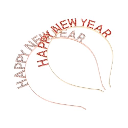 TOYZFRIENDY 2 Stücke Happy Year Strass Haarreif Teiliges Gold Weiß Silvester Haarschmuck Damen Leichtes Festliches Haar Accessoire für Neujahrsfeier Party Dekoration von TOYZFRIENDY