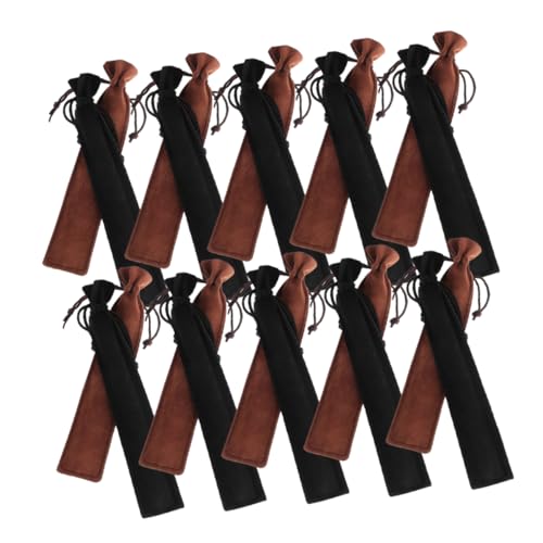 TOYZFRIENDY 20 Stück Teiliges Samt Federmäppchen Kordelzug Stiftetuis Doppel Farbset Schwarz und Braun Wasserabweisende Weiche Schreibgeräte Schutzhüllen Geschenkbeutel für Füllfederhalter von TOYZFRIENDY